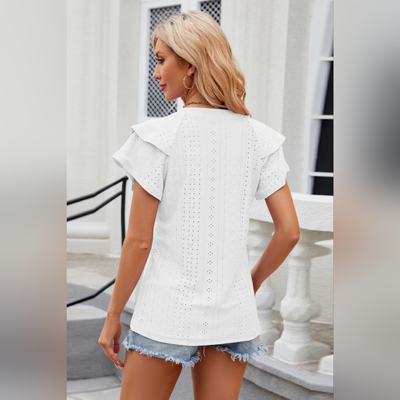 Eyelet Notched Short Sleeve T-Shirt - Picture 4 of 5